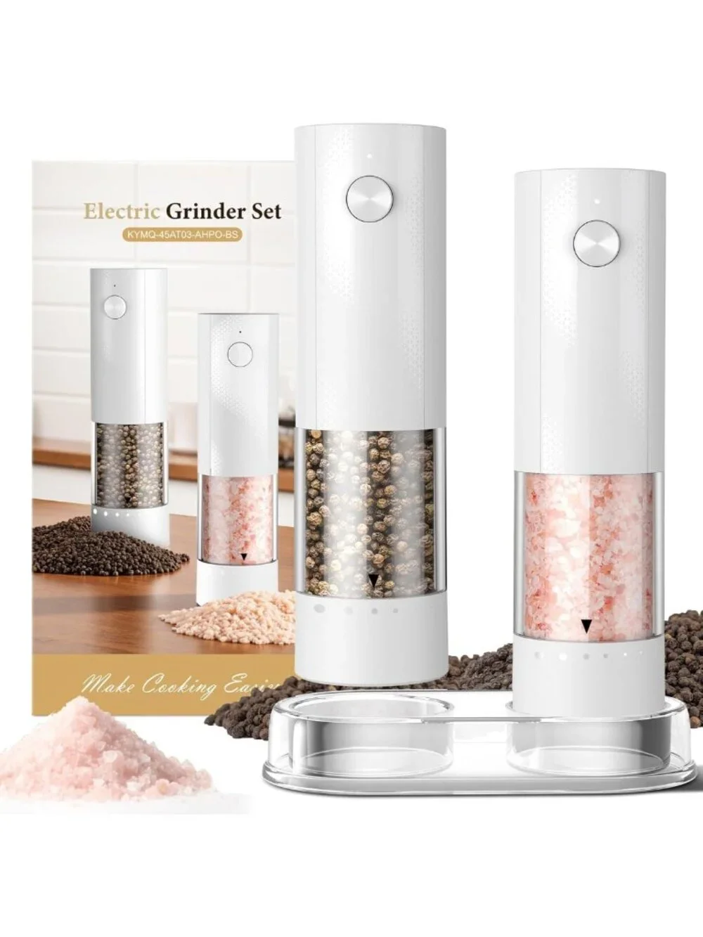 Rechargeable Electric Salt & Pepper Grinder Set - Adjustable Coarseness, 2 Pack